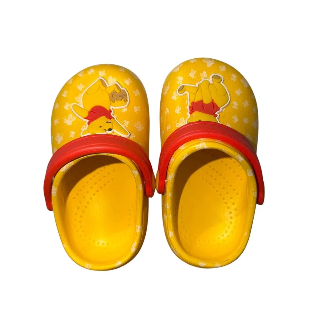 Disney Winnie the Pooh Yellow Bee Print Toddler Clogs Size 5 Red Strap